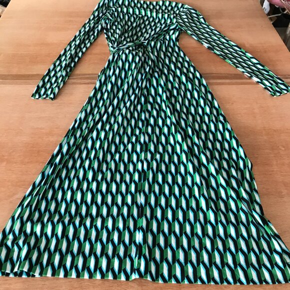 Diane Von Furstenberg Target Wrap Dress Women XS Green Geometric Tie Waist 18081 - Picture 2 of 12